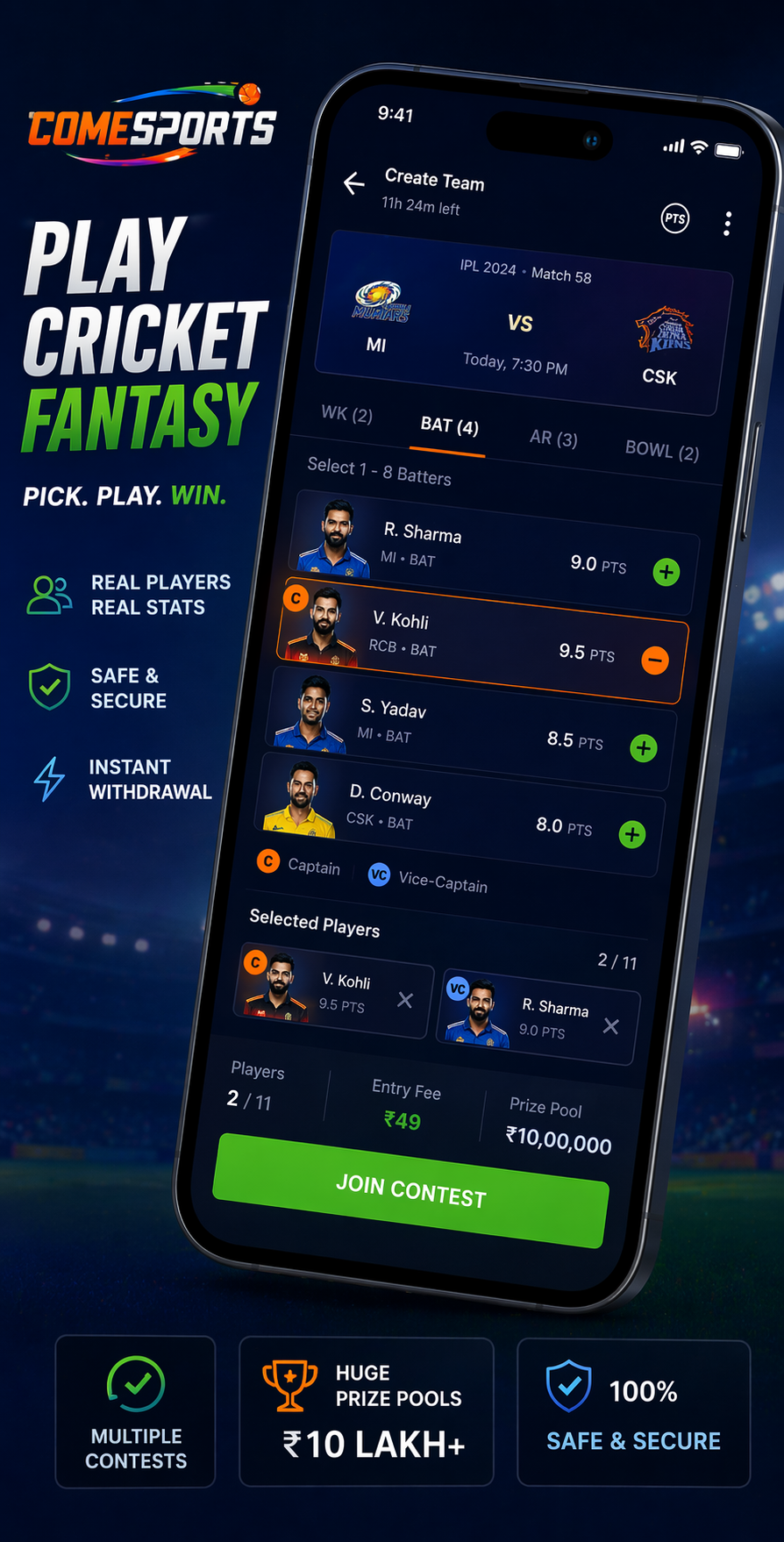 Come App Go cricket fantasy visual